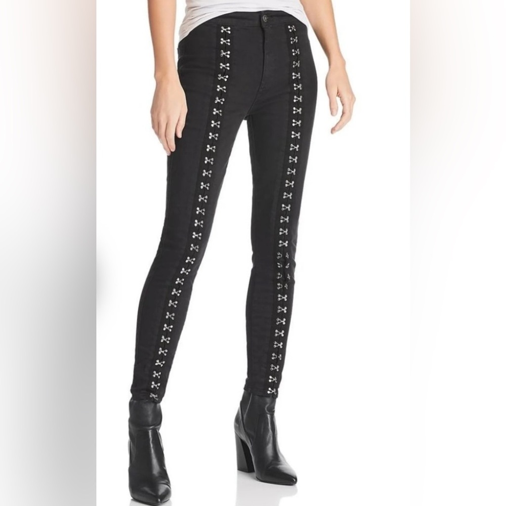 Pistola $218 Black Denim Jeans Kiera Pants Hook Eye Goth Grunge Rock Punk Skinny